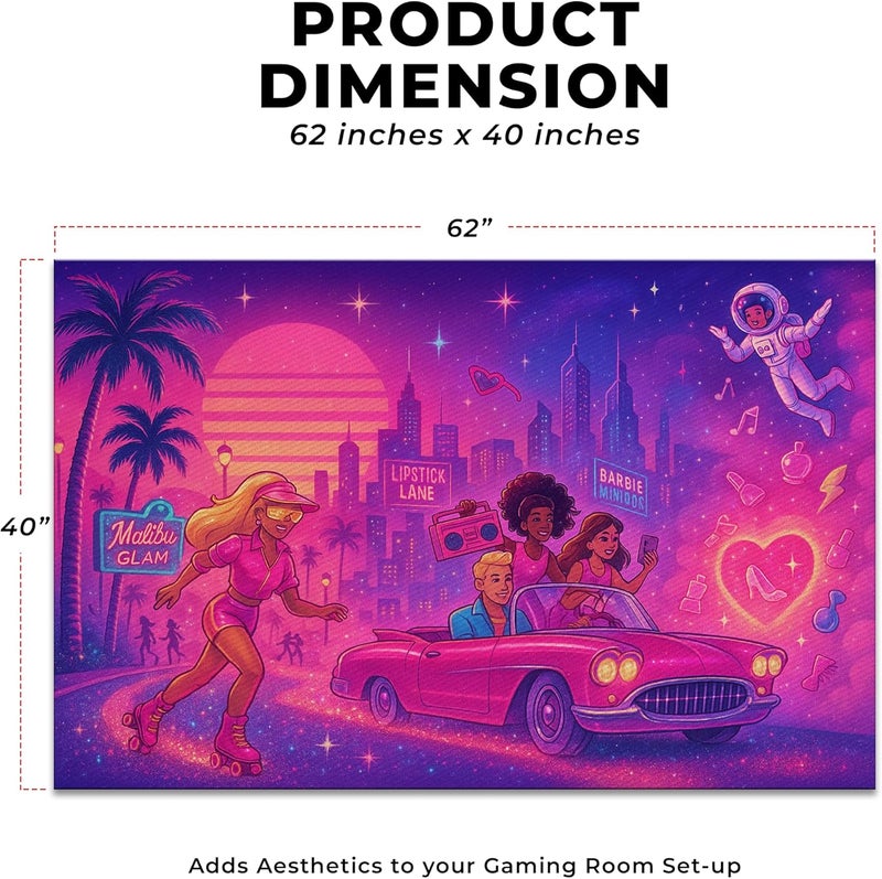 DreamController Barbiie Neoon Custom Rugs for Gamer Room (62x40inch)| Playroom Carpets Inspired by Games & Barbiie Neoon Decor for Gamers | Gamer Room Decor for Kids Teen Anti-Slip Gaming Mats - Image 2